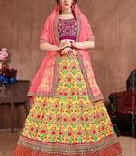 Pink Stone Embroidered & Sequins Silk Blend Semi Stitched Lehenga Set