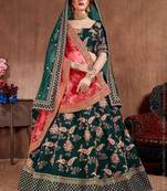 Green Stone Embroidered & Sequins Silk Blend Semi Stitched Lehenga Set