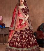 Maroon Stone Embroidered & Sequins Silk Blend Semi Stitched Lehenga Set