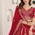 Red Designer Embroidery With Hand Work Silk Blend Semi Stitched Lehenga Set