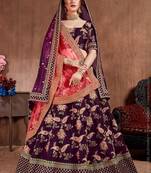 Purple Stone Embroidered & Sequins Silk Blend Semi Stitched Lehenga Set