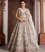 White Designer Embroidery With Hand Work Net Semi Stitched Lehenga Set