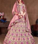 Pink Stone Embroidered & Sequins Silk Blend Semi Stitched Lehenga Set