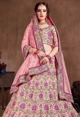 Pink Stone Embroidered & Sequins Silk Blend Semi Stitched Lehenga Set 2