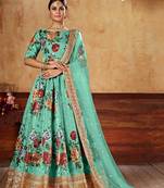Tourquise Print Embroidered & Stone Work Silk Blend Semi Stitched Lehenga Set