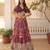Wine Rich Digital Printed With Foil Embroidery Work Blended Cotton Semi Stitched Lehenga Set