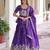 Purple Multi Thread Embroidery Zari Sequins-Work Blended Cotton Semi Stitched Lehenga Set