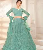 Green Embriodery And Stone Net Semi Stitched Lehenga Set