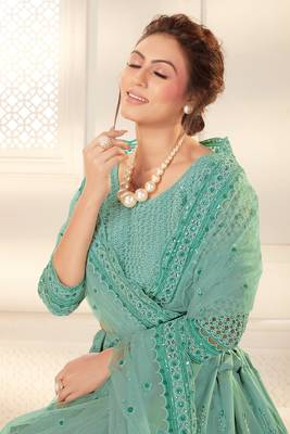 Green Embriodery And Stone Net Semi Stitched Lehenga Set 3