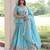 Sky Multi Thread Embroidery Zari Sequins-Work Blended Cotton Semi Stitched Lehenga Set