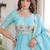 Sky Multi Thread Embroidery Zari Sequins-Work Blended Cotton Semi Stitched Lehenga Set