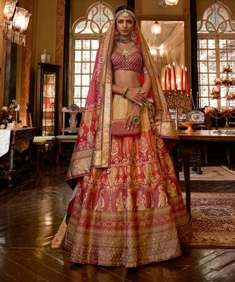 Multi Sparkle & Print Silk Blend Semi Stitched Lehenga Set 1