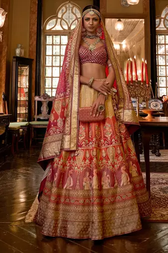 Multi Sparkle & Print Silk Blend Semi Stitched Lehenga Set