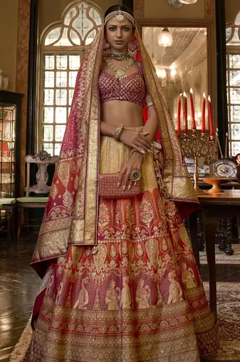Multi Sparkle & Print Silk Blend Semi Stitched Lehenga Set