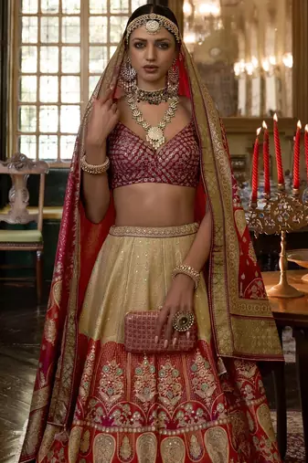 Multi Sparkle & Print Silk Blend Semi Stitched Lehenga Set