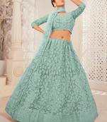 Pink Embroidered & Sequins Net Semi Stitched Lehenga Set