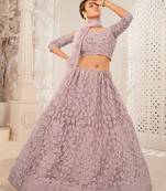 Maroon Embroidered & Sequins Net Semi Stitched Lehenga Set