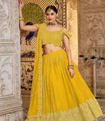 Yellow Embroidered & Sequins Georgette Semi Stitched Lehenga Set