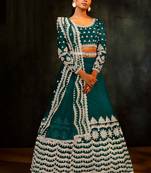 Green Embroidered & Sequins Net Semi Stitched Lehenga Set