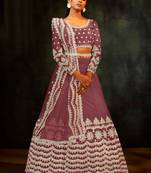 Mauve Embroidered & Sequins Net Semi Stitched Lehenga Set