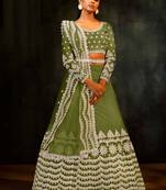 Green Embroidered & Sequins Net Semi Stitched Lehenga Set