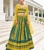 Multi Print Embroidered & Sequins Georgette Semi Stitched Lehenga Set
