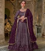 Purple Embroidered & Sequins Georgette Semi Stitched Lehenga Set
