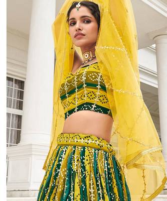Multi Print Embroidered & Sequins Georgette Semi Stitched Lehenga Set 2