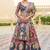 Teal Blue Print Sequins Sparkle & Mirror Silk Blend Semi Stitched Lehenga Set