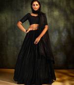 Blue Sequins Georgette Semi Stitched Lehenga Set