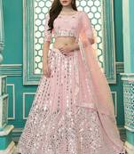 Pink Embroidery & Gotta Pati Georgette Semi Stitched Lehenga Set