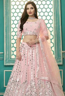 Pink Embroidery & Gotta Pati Georgette Semi Stitched Lehenga Set 2
