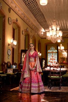 Multi Mirror Silk Blend Semi Stitched Lehenga Set 1