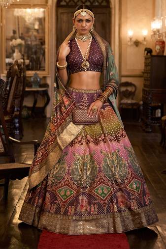Multi Sparkle & Mirror Silk Blend Semi Stitched Lehenga Set