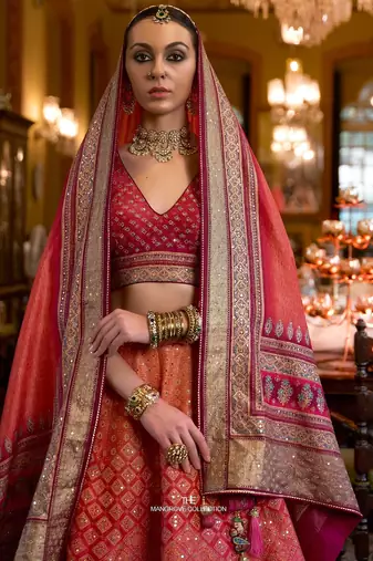 Multi Mirror Silk Blend Semi Stitched Lehenga Set