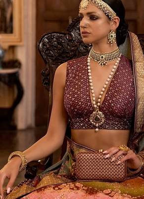 Multi Sparkle & Mirror Silk Blend Semi Stitched Lehenga Set 2