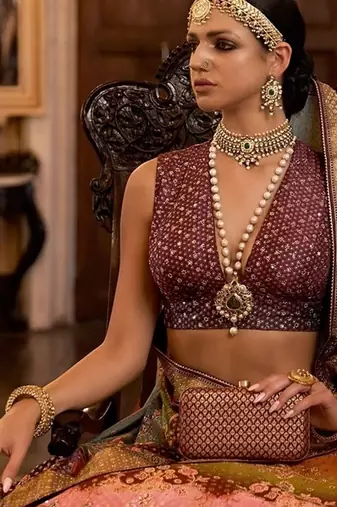 Multi Sparkle & Mirror Silk Blend Semi Stitched Lehenga Set