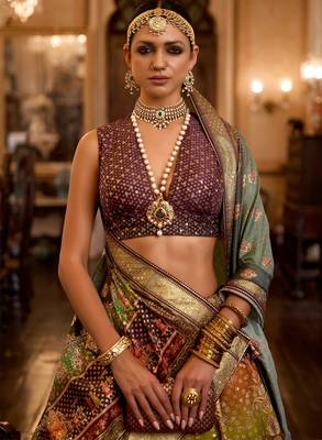 Multi Sparkle & Mirror Silk Blend Semi Stitched Lehenga Set 3