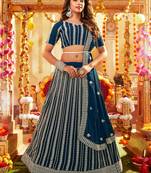 Blue Embroidered & Sequins Georgette Semi Stitched Lehenga Set