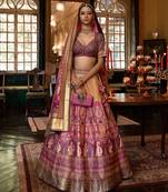 Multi Sparkle & Print Silk Blend Semi Stitched Lehenga Set