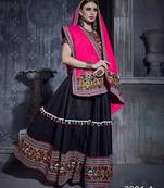 Black Embroidered Sequins & Plastic Mirror Silk Blend Semi Stitched Lehenga Set