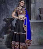 Black Embroidered Sequins & Plastic Mirror Silk Blend Semi Stitched Lehenga Set