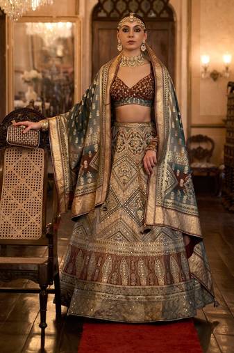 Multi Sparkle & Mirror Silk Blend Semi Stitched Lehenga Set