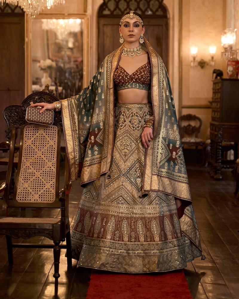 Multi Sparkle & Mirror Silk Blend Semi Stitched Lehenga Set