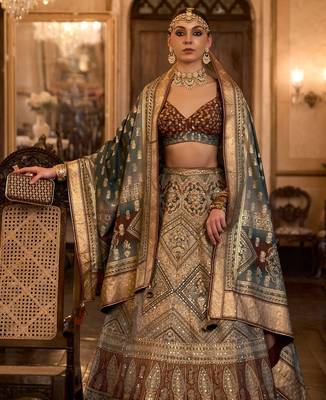 Multi Sparkle & Mirror Silk Blend Semi Stitched Lehenga Set 2