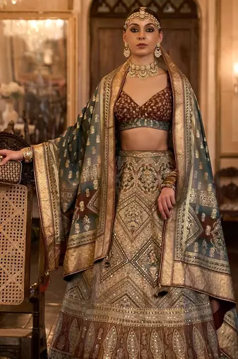 Multi Sparkle & Mirror Silk Blend Semi Stitched Lehenga Set
