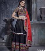 Black Embroidered Sequins & Plastic Mirror Silk Blend Semi Stitched Lehenga Set