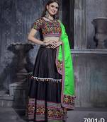 Black Embroidered Sequins & Plastic Mirror Silk Blend Semi Stitched Lehenga Set