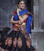 Black & Red Embroidered Sequins & Plastic Mirror Silk Blend Semi Stitched Lehenga Set