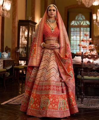 Multi Mirror Silk Blend Semi Stitched Lehenga Set 2